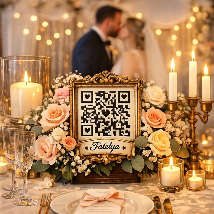 Intégrer un QR code Fotelya à la décoration de mariage